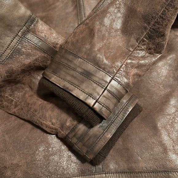 LUCKY BRAND Men's Leather Aviator Jacket With Faux Shearling Collar - Picture 14 of 15